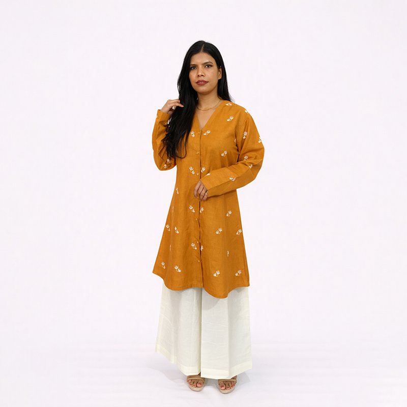 Saffron Hand Embroidered A-Line Kurta