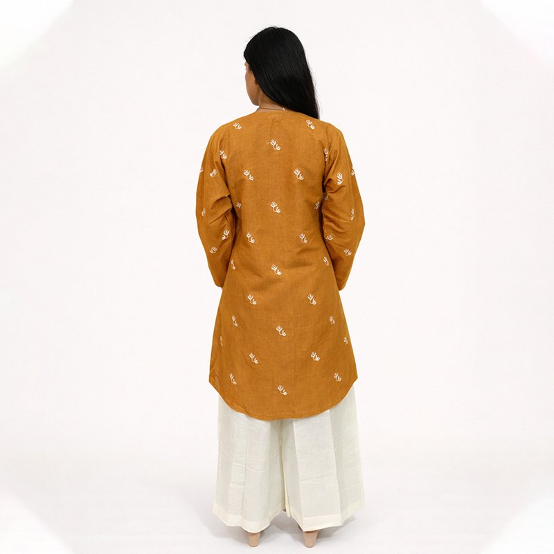 Saffron Hand Embroidered A-Line Kurta